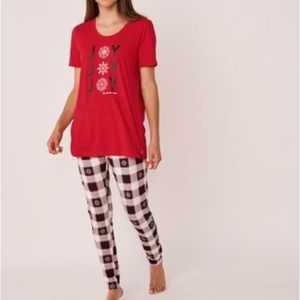 La Vie En Rose Short Sleeve “Joy” Holiday Christmas Pajama Set Red White L
